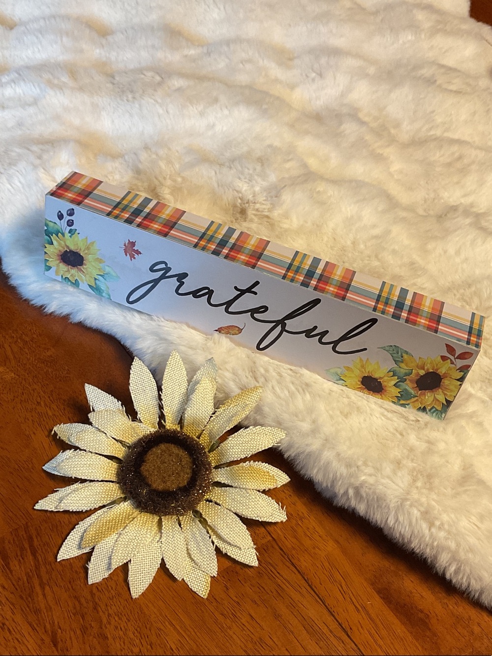 Grateful Sunflower Plaque in Yellow and Brown - Home Wall Decor